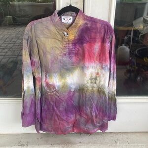 Multicolor Tie-Dye Men's Henley Nehru Shirt - Purple